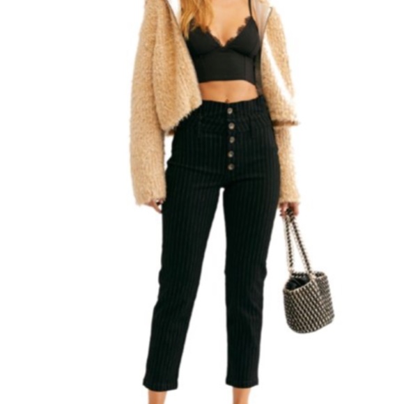 Free People Women's Montella Pinstripe Crop Skinny Pants NWT - Picture 3 of 11